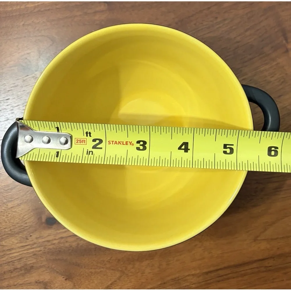 World Market Ramen Noodle Bowl Black Matte Ceramic Yellow Interior with Handles